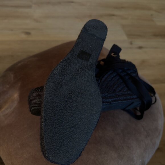 Zara Black Espadrille Ankle-Wrap Wedges, Size 10 - Picture 5 of 6